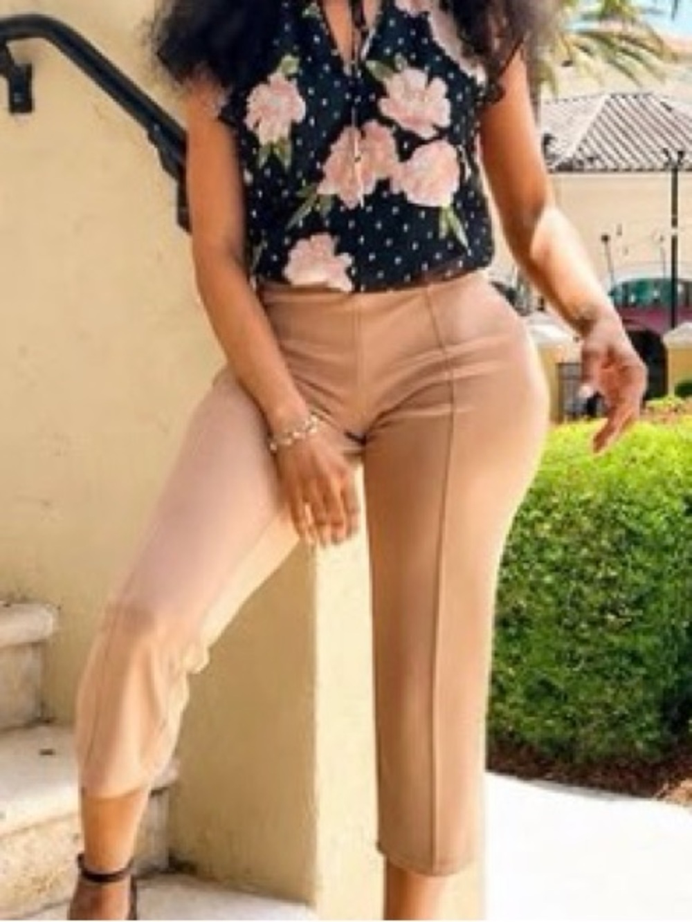 Cropped Slim Ponte Pants in Tan